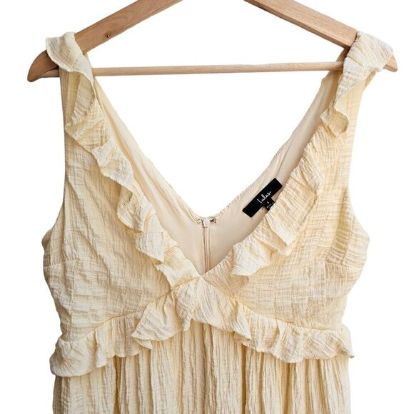 Lulus Short Loose Fit Ruffled V-Neck Dress, Soft Yellow, Festival, Size Small - Picture 9 of 9